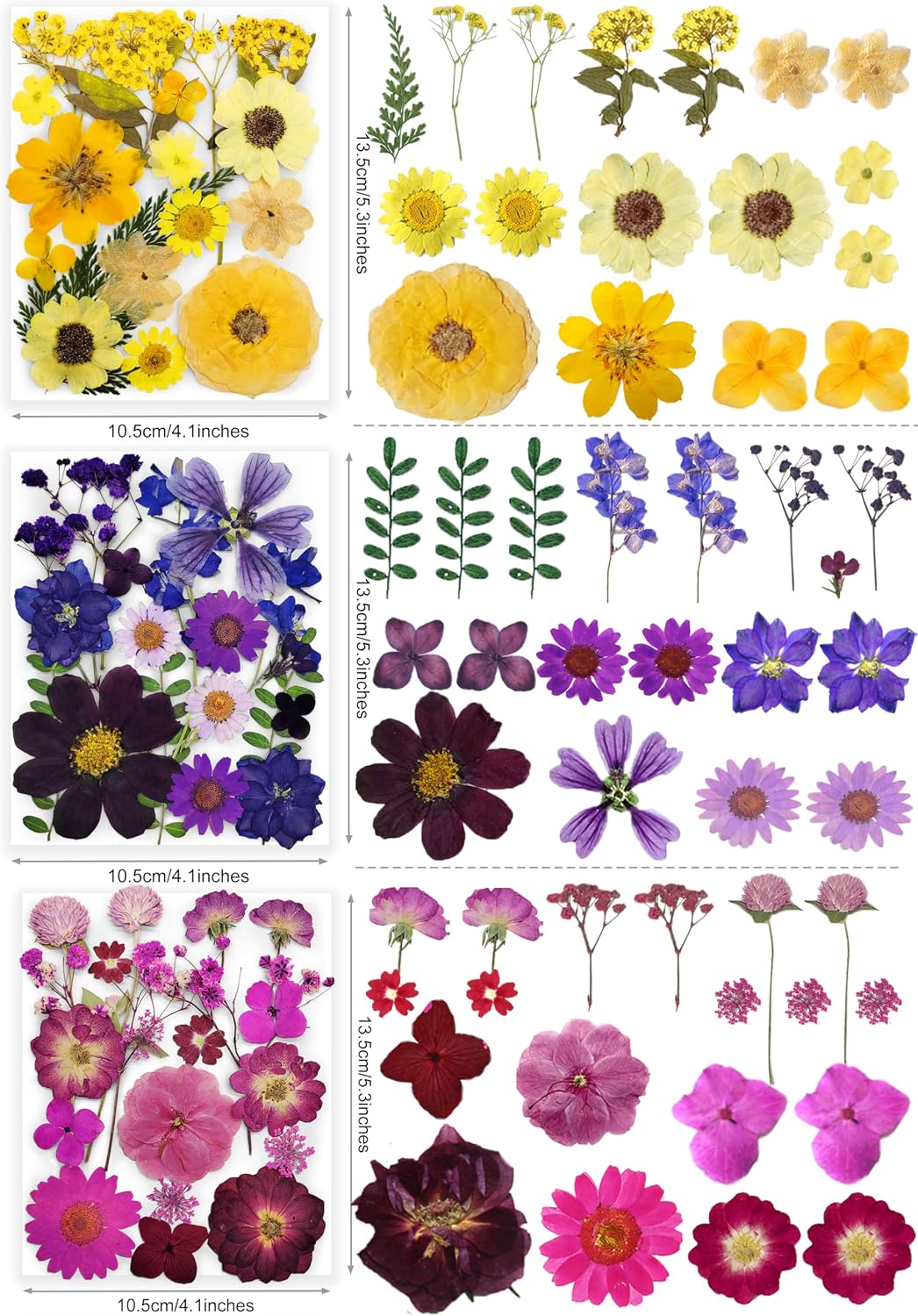 Bulk 410Pcs 11 Packs Mixed Real Natural Dried Pressed Flowers, Leaves & Pressing Floral Butterfly Stickers for Resin Molds, DIY Crafts, Jewelry Making, Candle & Soap Making with Tweezers