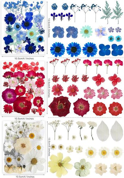 Bulk 410Pcs 11 Packs Mixed Real Natural Dried Pressed Flowers, Leaves & Pressing Floral Butterfly Stickers for Resin Molds, DIY Crafts, Jewelry Making, Candle & Soap Making with Tweezers