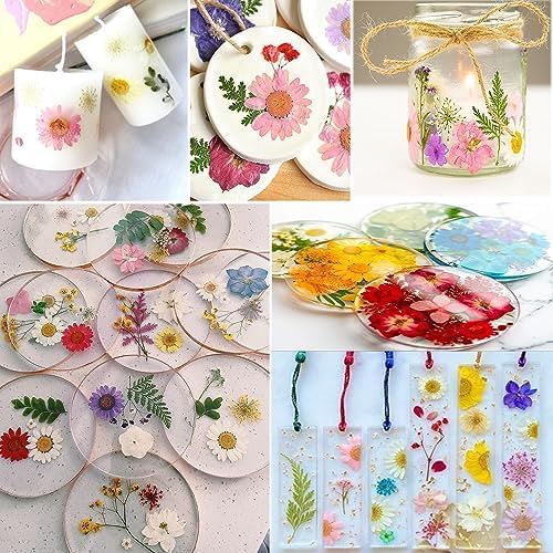 Bulk 410Pcs 11 Packs Mixed Real Natural Dried Pressed Flowers, Leaves & Pressing Floral Butterfly Stickers for Resin Molds, DIY Crafts, Jewelry Making, Candle & Soap Making with Tweezers