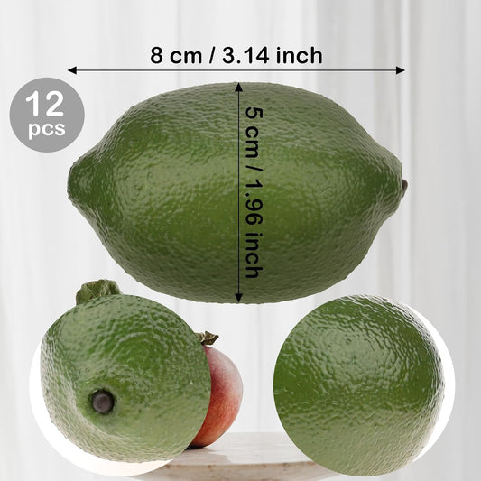 12pcs High-Grade Fake Green Lemon Decoration Realistic Fruits Artificial Lime for Home Party Holiday Adornment