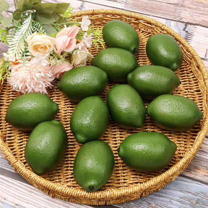12pcs High-Grade Fake Green Lemon Decoration Realistic Fruits Artificial Lime for Home Party Holiday Adornment