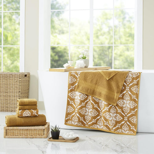 Amaris 6-Piece Reversible Yarn Dyed Jacquard Towel Set - Bath Towels, Hand Towels, & Washcloths - Super Absorbent & Quick Dry - 100% Combed Cotton, Gold