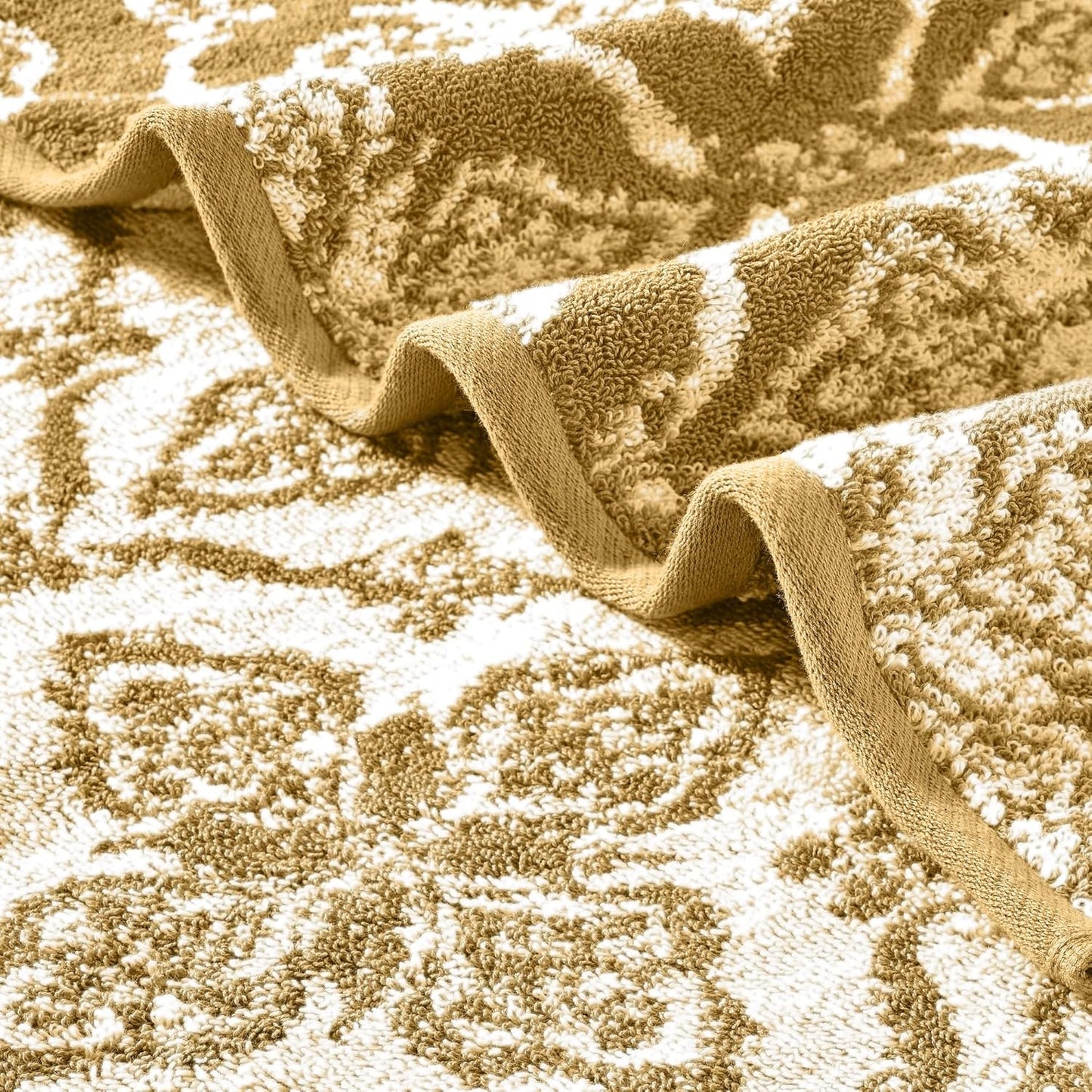 Amaris 6-Piece Reversible Yarn Dyed Jacquard Towel Set - Bath Towels, Hand Towels, & Washcloths - Super Absorbent & Quick Dry - 100% Combed Cotton, Gold