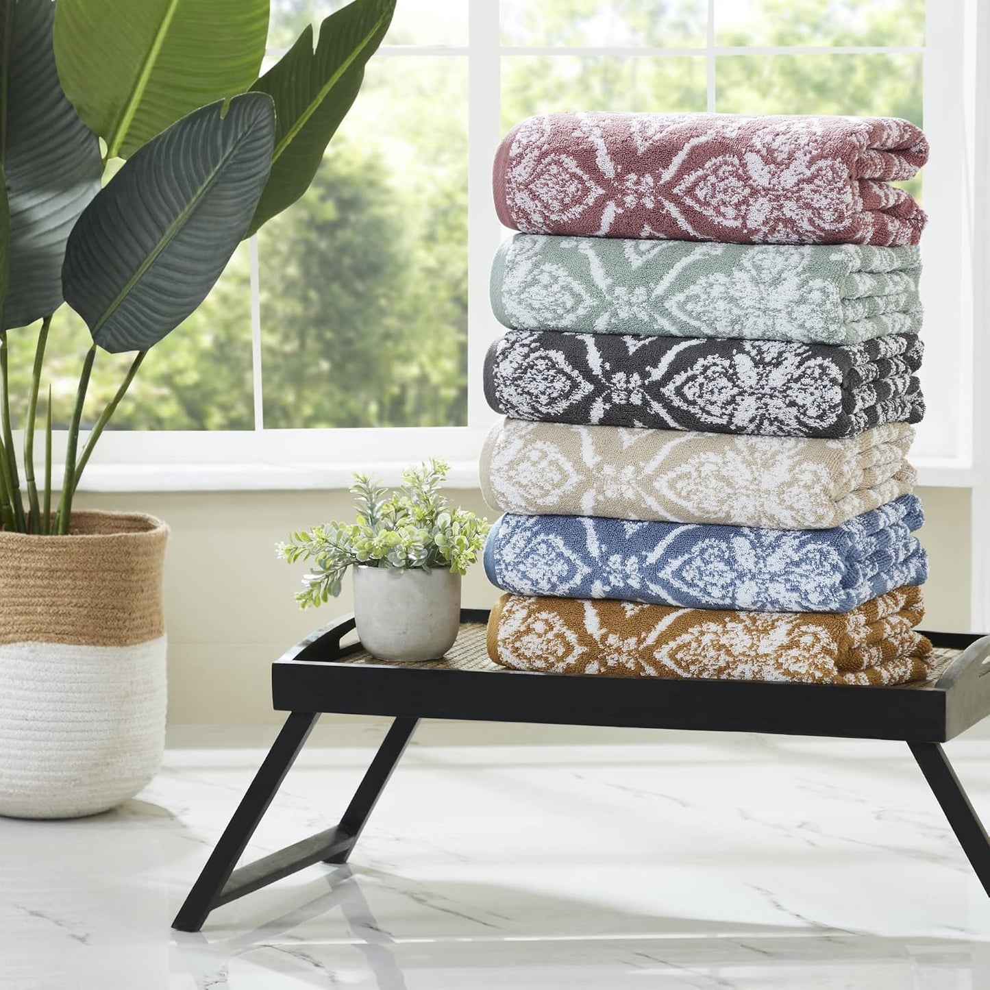 Amaris 6-Piece Reversible Yarn Dyed Jacquard Towel Set - Bath Towels, Hand Towels, & Washcloths - Super Absorbent & Quick Dry - 100% Combed Cotton, Gold