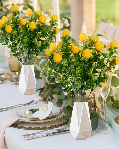 2 Pieces Artificial Lemon Branches, Mini Artificial Lemons Stems for Vase Simulation Flowers, Lemon Picks Floral, Artificial Lemon Cane Vine Table Centerpiece Bridal Arrangements Decorations