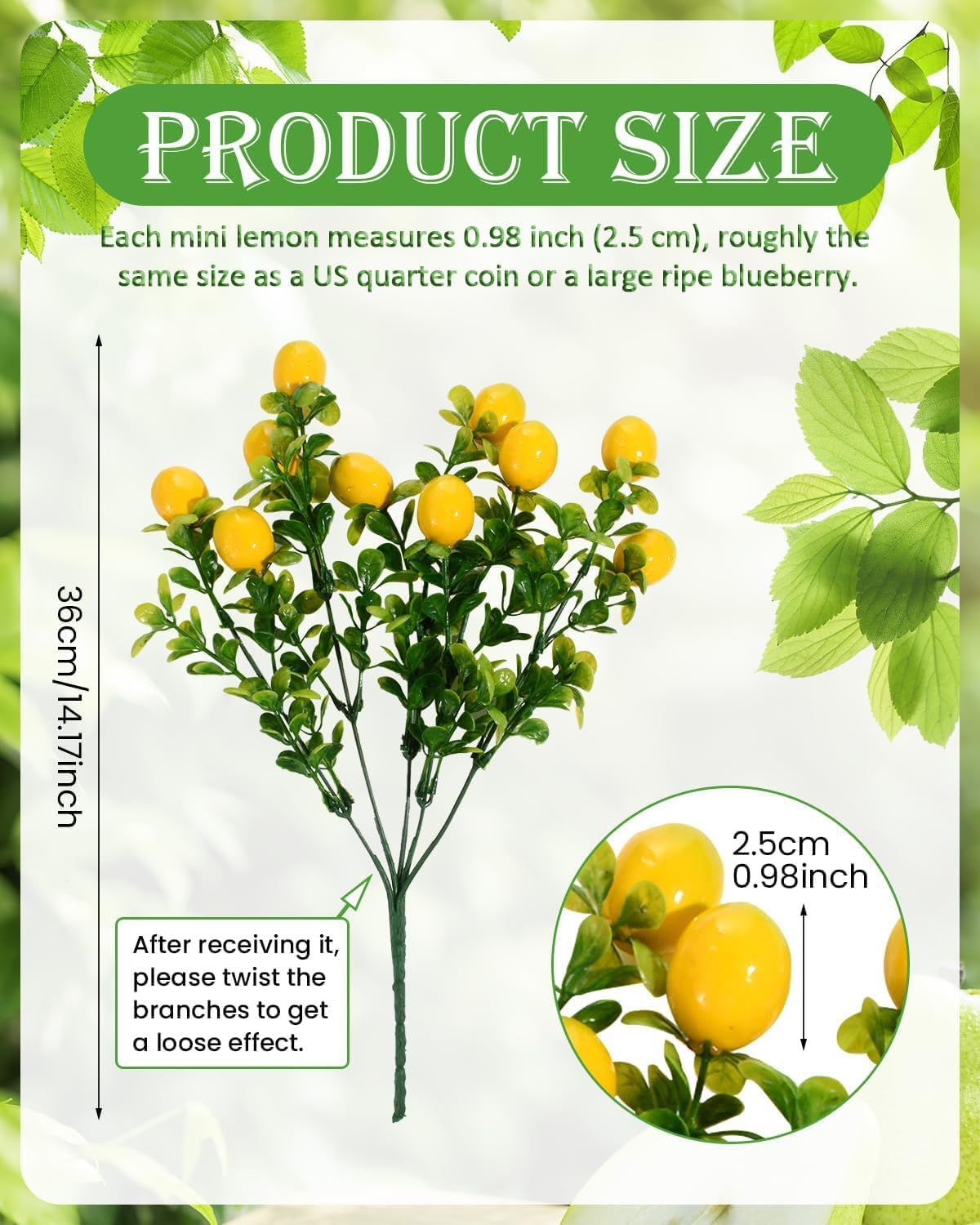 2 Pieces Artificial Lemon Branches, Mini Artificial Lemons Stems for Vase Simulation Flowers, Lemon Picks Floral, Artificial Lemon Cane Vine Table Centerpiece Bridal Arrangements Decorations