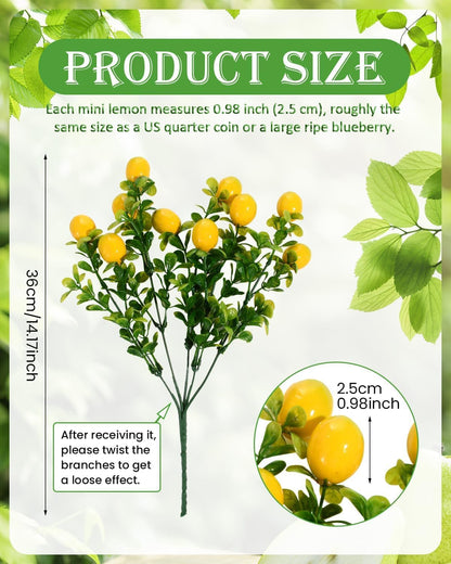2 Pieces Artificial Lemon Branches, Mini Artificial Lemons Stems for Vase Simulation Flowers, Lemon Picks Floral, Artificial Lemon Cane Vine Table Centerpiece Bridal Arrangements Decorations