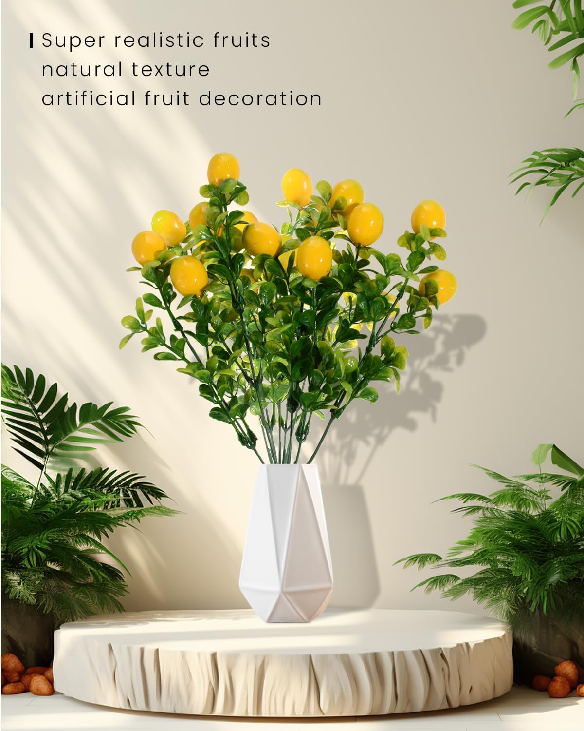 2 Pieces Artificial Lemon Branches, Mini Artificial Lemons Stems for Vase Simulation Flowers, Lemon Picks Floral, Artificial Lemon Cane Vine Table Centerpiece Bridal Arrangements Decorations