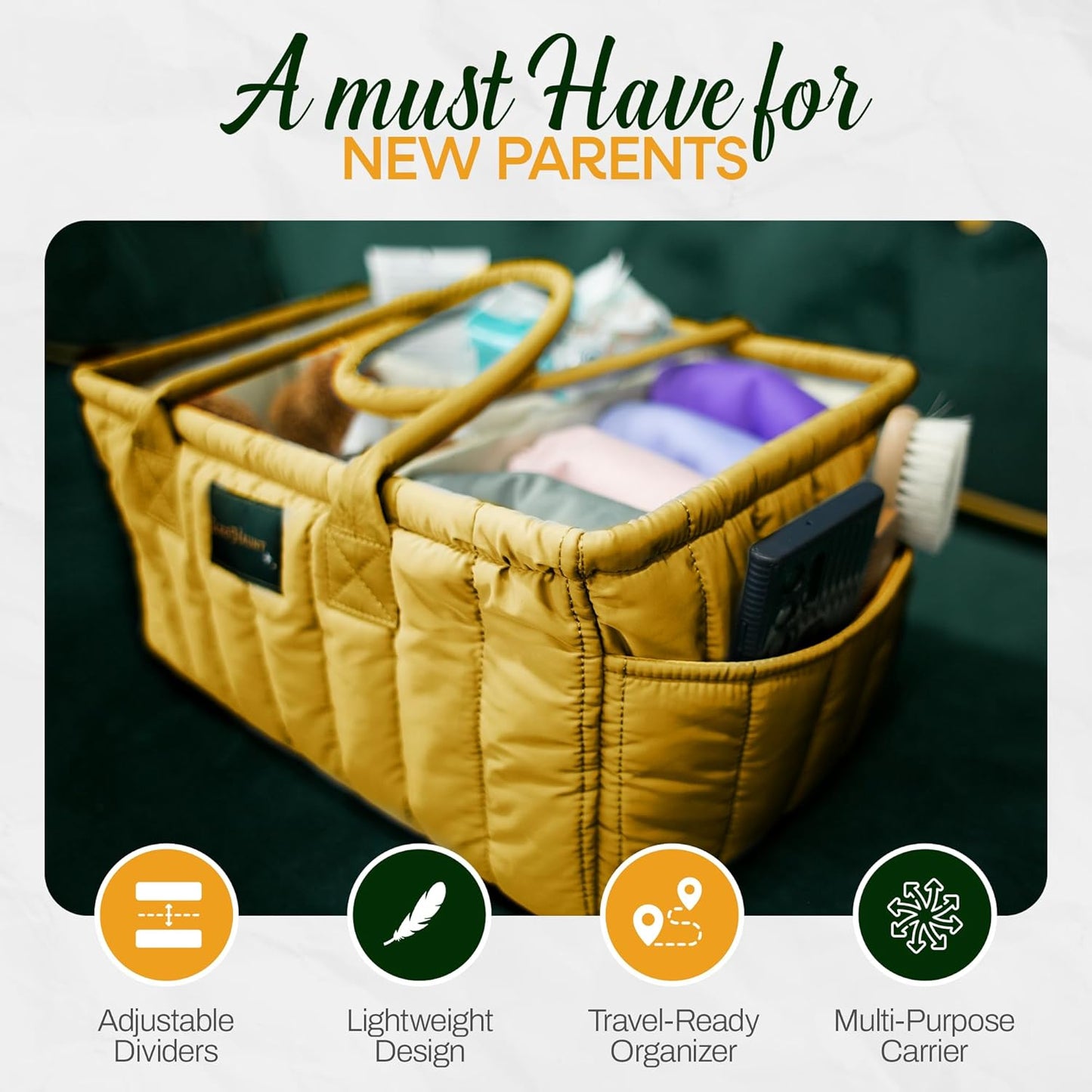 Baby Diaper Caddy Basket Organizer-Sturdy, Breathable & Washable - Stylish Storage, Portable, Car Caddy Organizer, Nursery, Baby Gift Registry Newborn Essentials (Yellow)