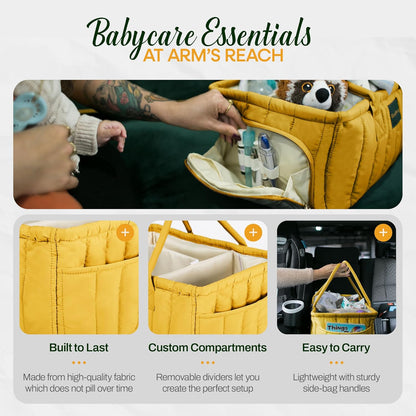 Baby Diaper Caddy Basket Organizer-Sturdy, Breathable & Washable - Stylish Storage, Portable, Car Caddy Organizer, Nursery, Baby Gift Registry Newborn Essentials (Yellow)
