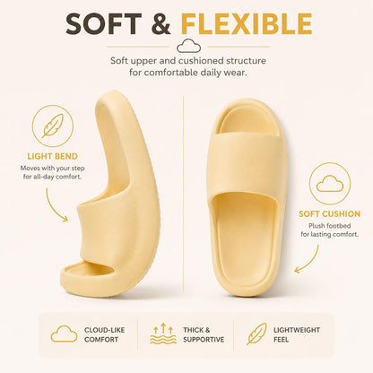 Cloud Slides for Women and Men, Unisex Thick Sole Pillow Slippers - Quick Drying Non-Slip EVA Shower Sandals, Lightweight Cushioned Open Toe Home shoes for Bathroom, Pool, Beach, Indoor & Outdoor