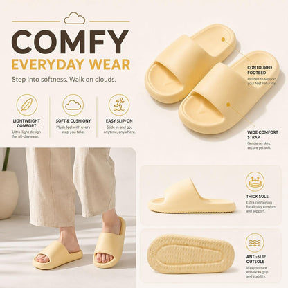 Cloud Slides for Women and Men, Unisex Thick Sole Pillow Slippers - Quick Drying Non-Slip EVA Shower Sandals, Lightweight Cushioned Open Toe Home shoes for Bathroom, Pool, Beach, Indoor & Outdoor