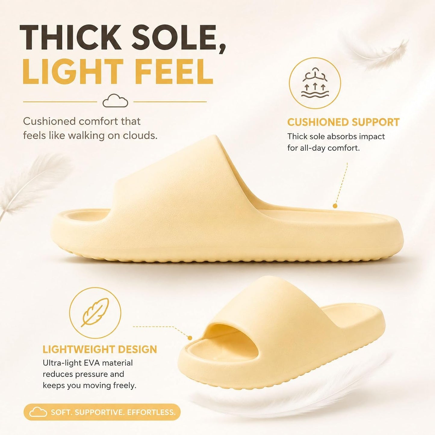 Cloud Slides for Women and Men, Unisex Thick Sole Pillow Slippers - Quick Drying Non-Slip EVA Shower Sandals, Lightweight Cushioned Open Toe Home shoes for Bathroom, Pool, Beach, Indoor & Outdoor