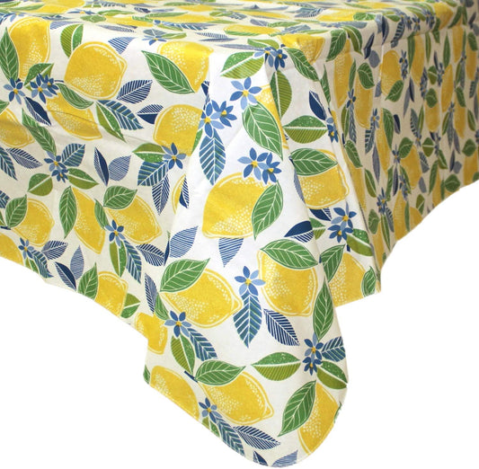 Covers For The Home Deluxe Stitched Edged Flannel Backed Vinyl Drop Tablecloth - Contemporary Lemon Pattern - 60" x 90" - Oblong
