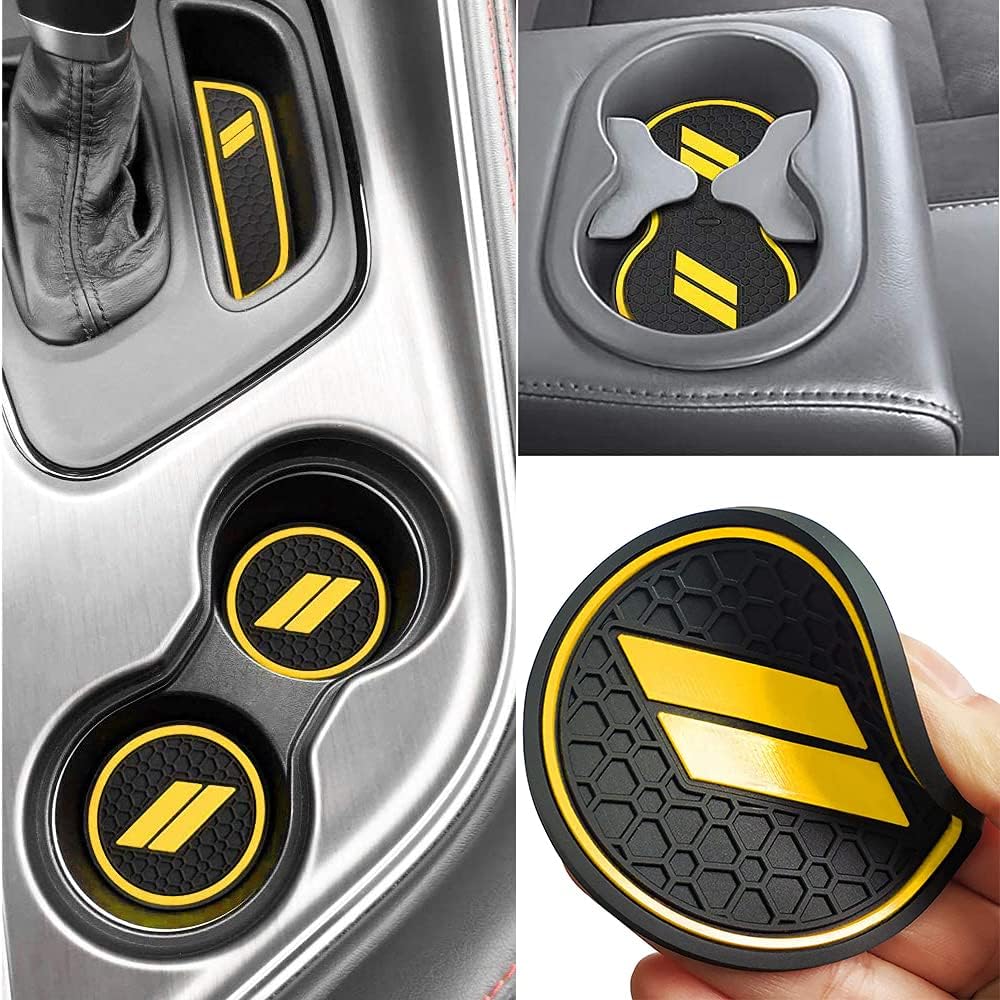Anti Dust Mats for Dodge Challenger Accessories 2015 2016 2017 2018 2019 2020 2021 2022 2023,Custom Fits Cup Holder Liners Mats Door Pocket Center Console Liners, 11pcs/kit (Yellow)