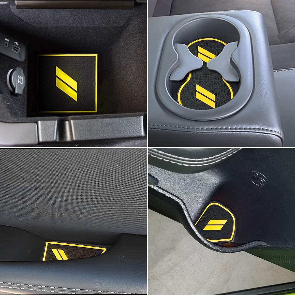 Anti Dust Mats for Dodge Challenger Accessories 2015 2016 2017 2018 2019 2020 2021 2022 2023,Custom Fits Cup Holder Liners Mats Door Pocket Center Console Liners, 11pcs/kit (Yellow)