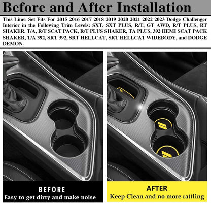 Anti Dust Mats for Dodge Challenger Accessories 2015 2016 2017 2018 2019 2020 2021 2022 2023,Custom Fits Cup Holder Liners Mats Door Pocket Center Console Liners, 11pcs/kit (Yellow)