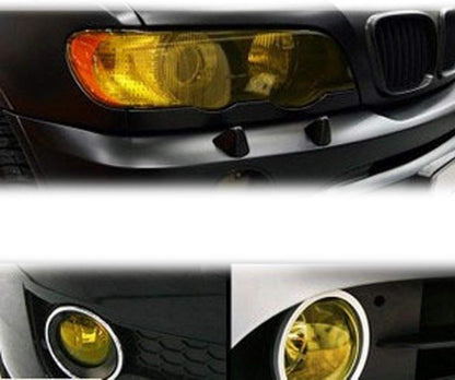 KOMAS 12” X 48” Tint Vinyl Film Sticker Sheet Roll for Car Headlight, Tail Lights, Fog Lights with Squeegee + Cutter (Glossy Yellow)