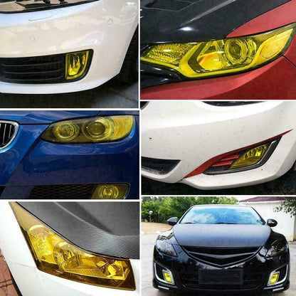 KOMAS 12” X 48” Tint Vinyl Film Sticker Sheet Roll for Car Headlight, Tail Lights, Fog Lights with Squeegee + Cutter (Glossy Yellow)