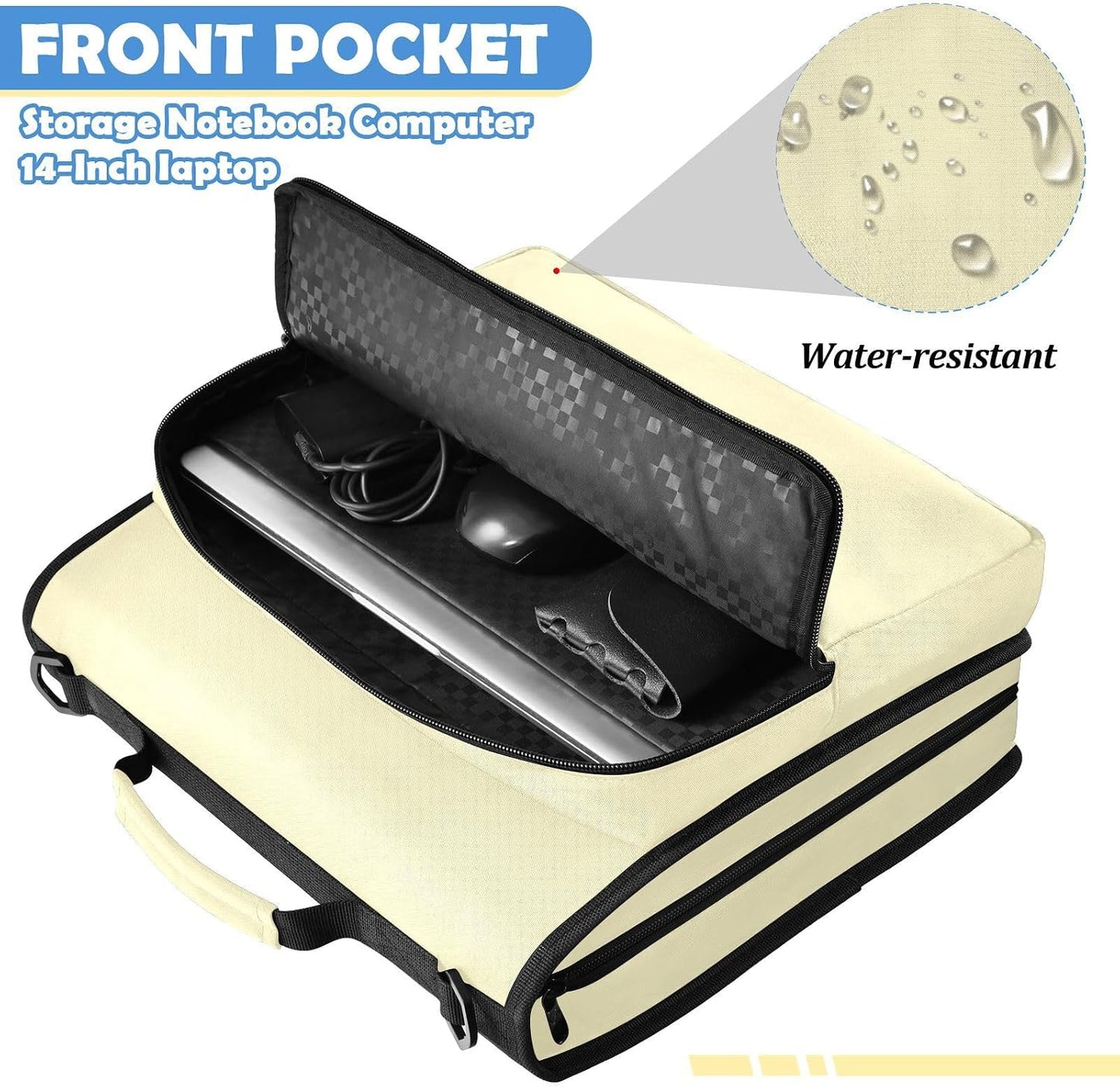Light Yellow Zipper Binder Bag 2 Inch Binders Organizer for Office | Large Capacity School Binders for Women Girls Boys Kids Men, Organizer Case with Shoulder Strap & Pockets for Students