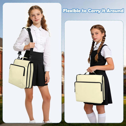 Light Yellow Zipper Binder Bag 2 Inch Binders Organizer for Office | Large Capacity School Binders for Women Girls Boys Kids Men, Organizer Case with Shoulder Strap & Pockets for Students