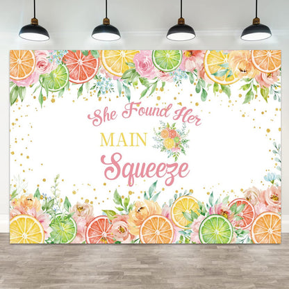 6x4ft She Found Her Main Squeeze Backdrop Lemon Citrus Bridal Shower Photography Background Bachelorette Wedding Engagement Party Banner Decorations Bride to Be Portrait Photo Booth Prop