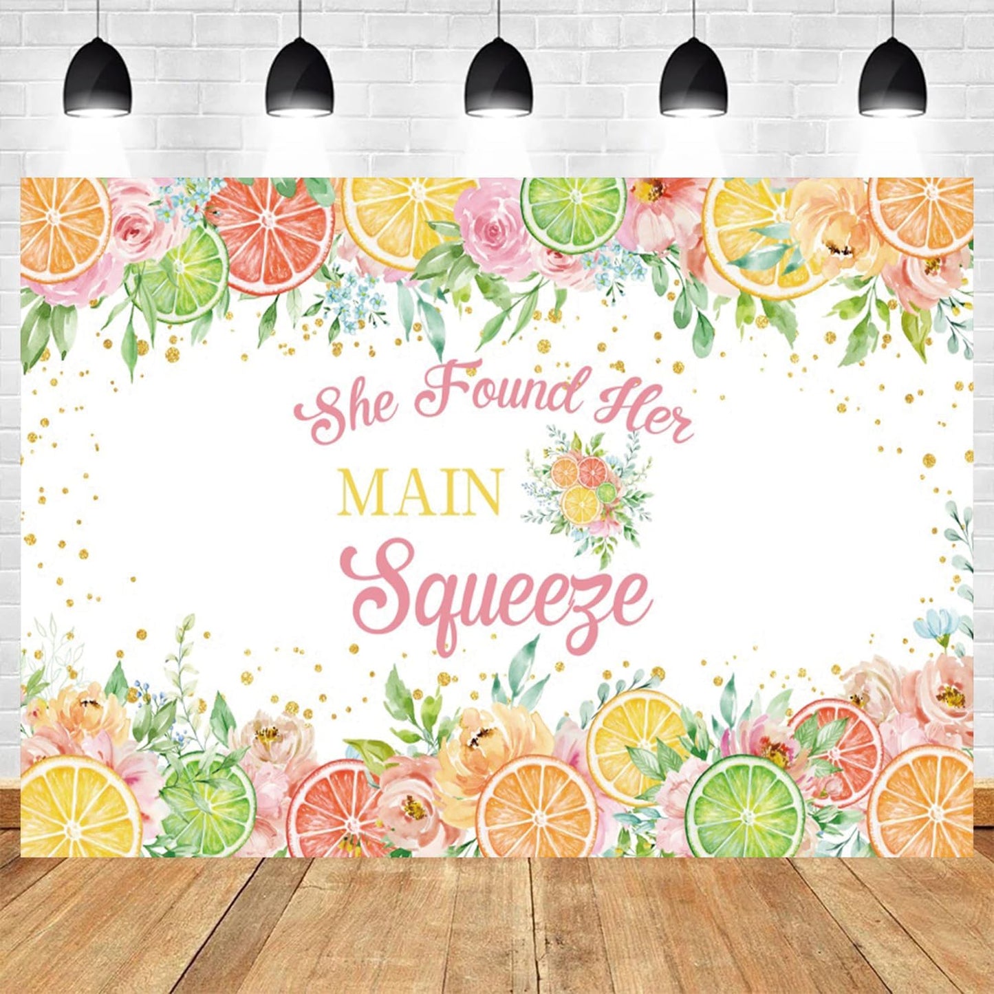 6x4ft She Found Her Main Squeeze Backdrop Lemon Citrus Bridal Shower Photography Background Bachelorette Wedding Engagement Party Banner Decorations Bride to Be Portrait Photo Booth Prop