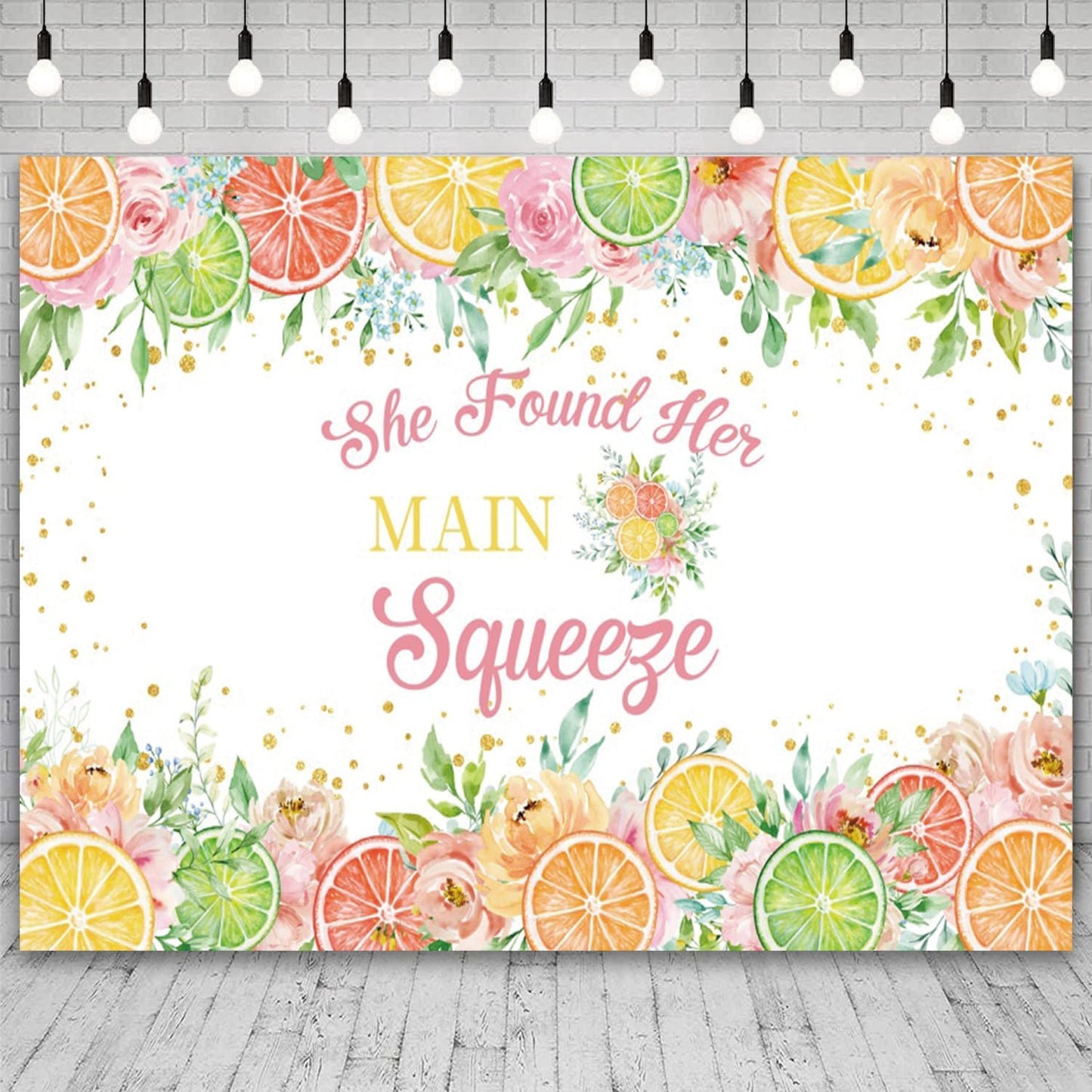 6x4ft She Found Her Main Squeeze Backdrop Lemon Citrus Bridal Shower Photography Background Bachelorette Wedding Engagement Party Banner Decorations Bride to Be Portrait Photo Booth Prop