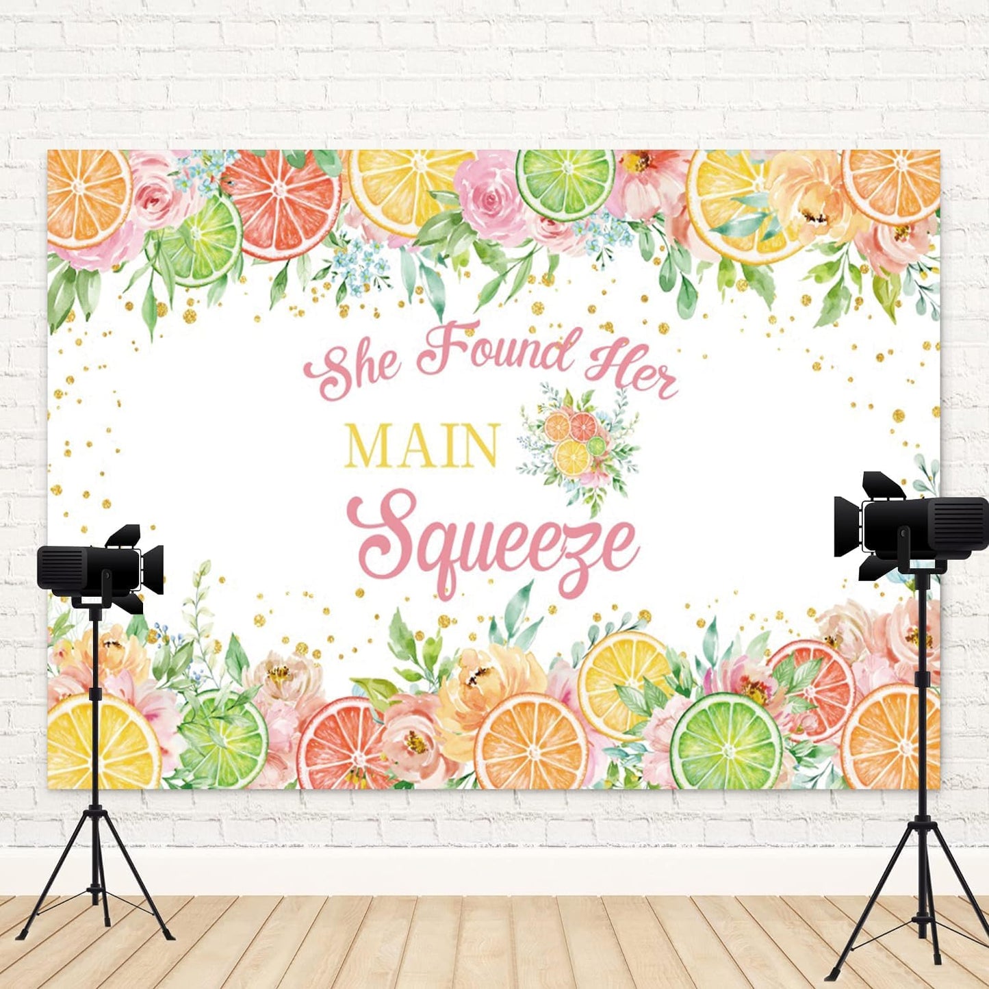 6x4ft She Found Her Main Squeeze Backdrop Lemon Citrus Bridal Shower Photography Background Bachelorette Wedding Engagement Party Banner Decorations Bride to Be Portrait Photo Booth Prop