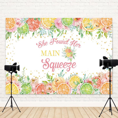 6x4ft She Found Her Main Squeeze Backdrop Lemon Citrus Bridal Shower Photography Background Bachelorette Wedding Engagement Party Banner Decorations Bride to Be Portrait Photo Booth Prop