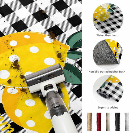 Summer Fruit Round Area Rugs for Living Room 3FT Washable Non Slip Indoor Rug for Bedroom Home Decor Carpets Farmhouse Dots Lemon Black Check Soft Polyester for Dining Room Home Oficce
