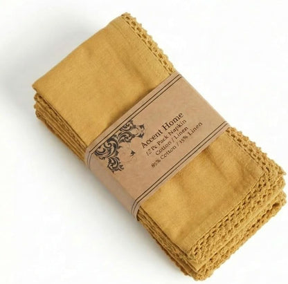 Mustard Set of 12 18x18 inch Cotton Linen Dinner Napkins | Cotton Linen Blend Napkins, Machine Wash On Gentle Cycle, Economy Pack, Multi Purpose Use, Cotton