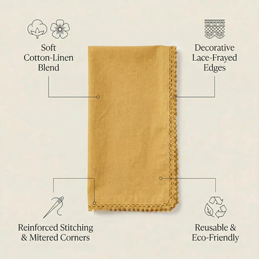 Mustard Set of 12 18x18 inch Cotton Linen Dinner Napkins | Cotton Linen Blend Napkins, Machine Wash On Gentle Cycle, Economy Pack, Multi Purpose Use, Cotton