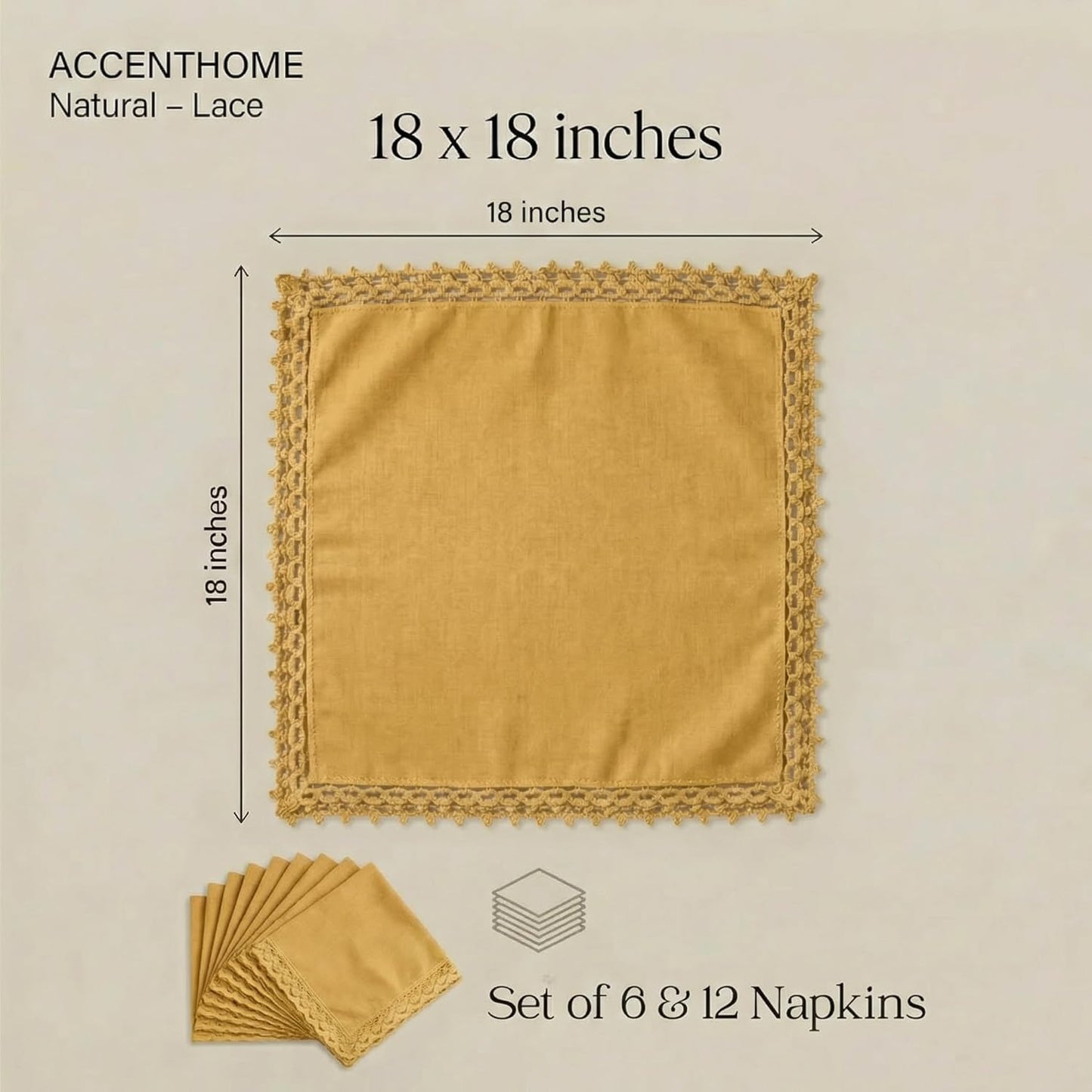 Mustard Set of 12 18x18 inch Cotton Linen Dinner Napkins | Cotton Linen Blend Napkins, Machine Wash On Gentle Cycle, Economy Pack, Multi Purpose Use, Cotton