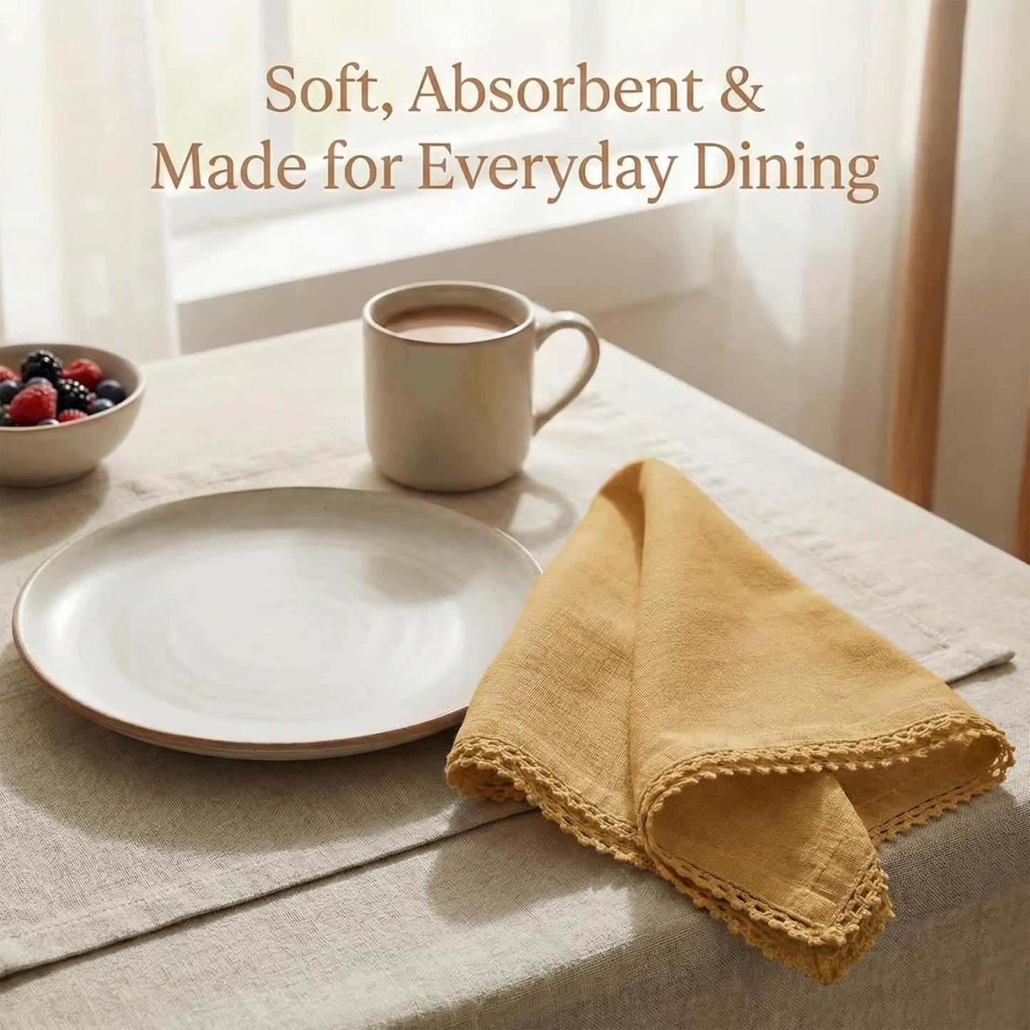 Mustard Set of 12 18x18 inch Cotton Linen Dinner Napkins | Cotton Linen Blend Napkins, Machine Wash On Gentle Cycle, Economy Pack, Multi Purpose Use, Cotton