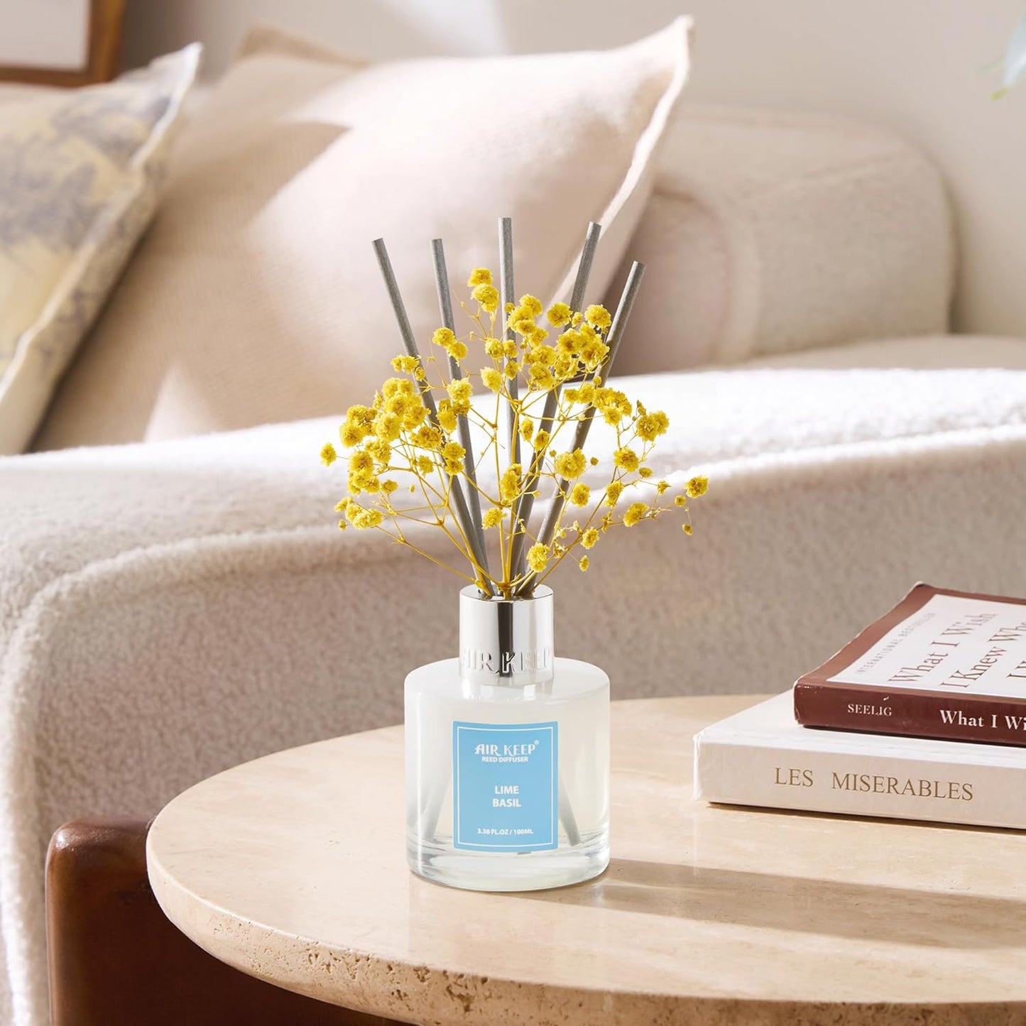 Reed Diffuser Set,3.38 fl oz (100 ml) - Citrus Lemon Oil Diffusers with 8 Reed Sticks, Home Fragrance Reed Diffuser for Bathroom Shelf Decor