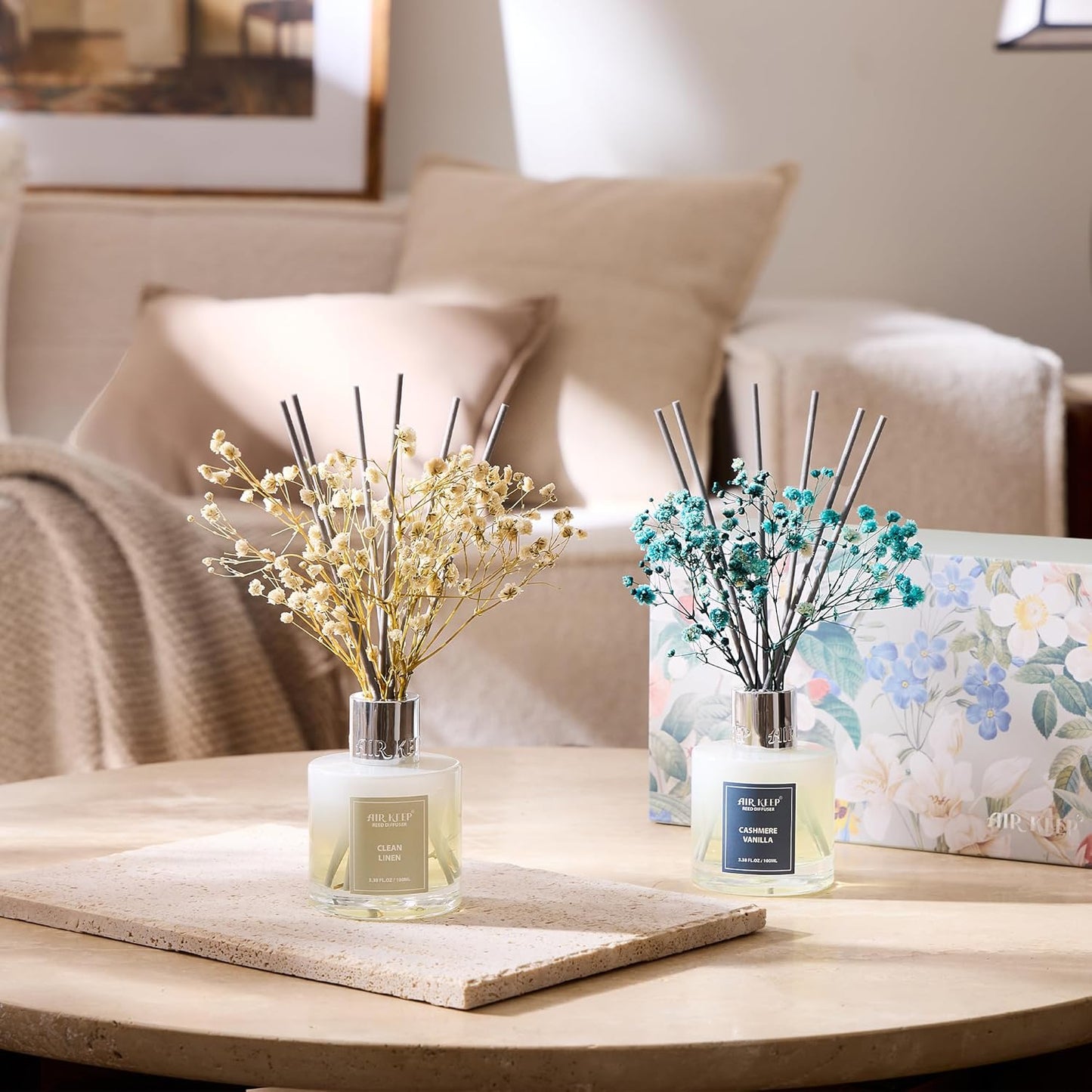 Reed Diffuser Set,3.38 fl oz (100 ml) - Citrus Lemon Oil Diffusers with 8 Reed Sticks, Home Fragrance Reed Diffuser for Bathroom Shelf Decor