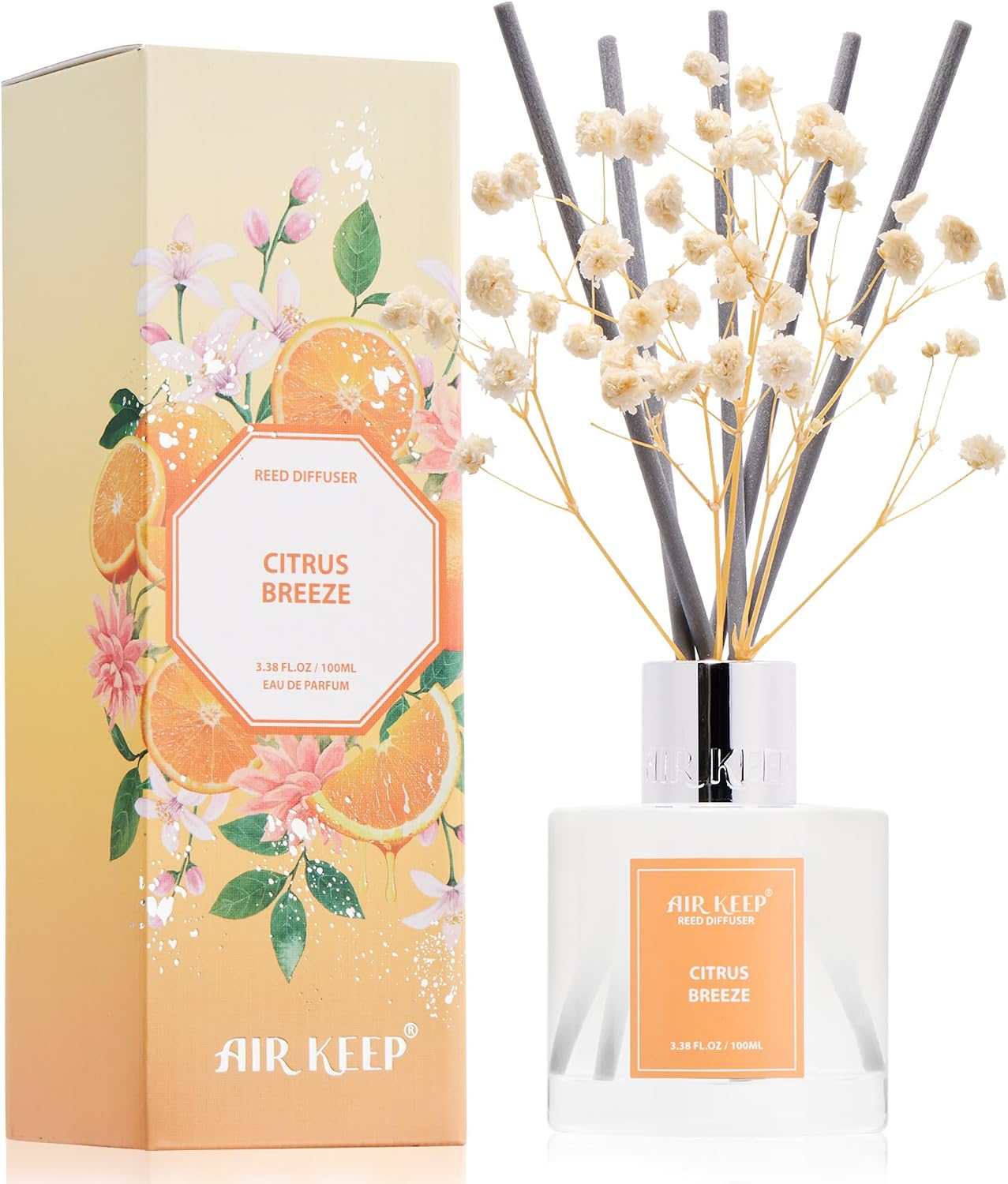 Reed Diffuser Set,3.38 fl oz (100 ml) - Citrus Lemon Oil Diffusers with 8 Reed Sticks, Home Fragrance Reed Diffuser for Bathroom Shelf Decor