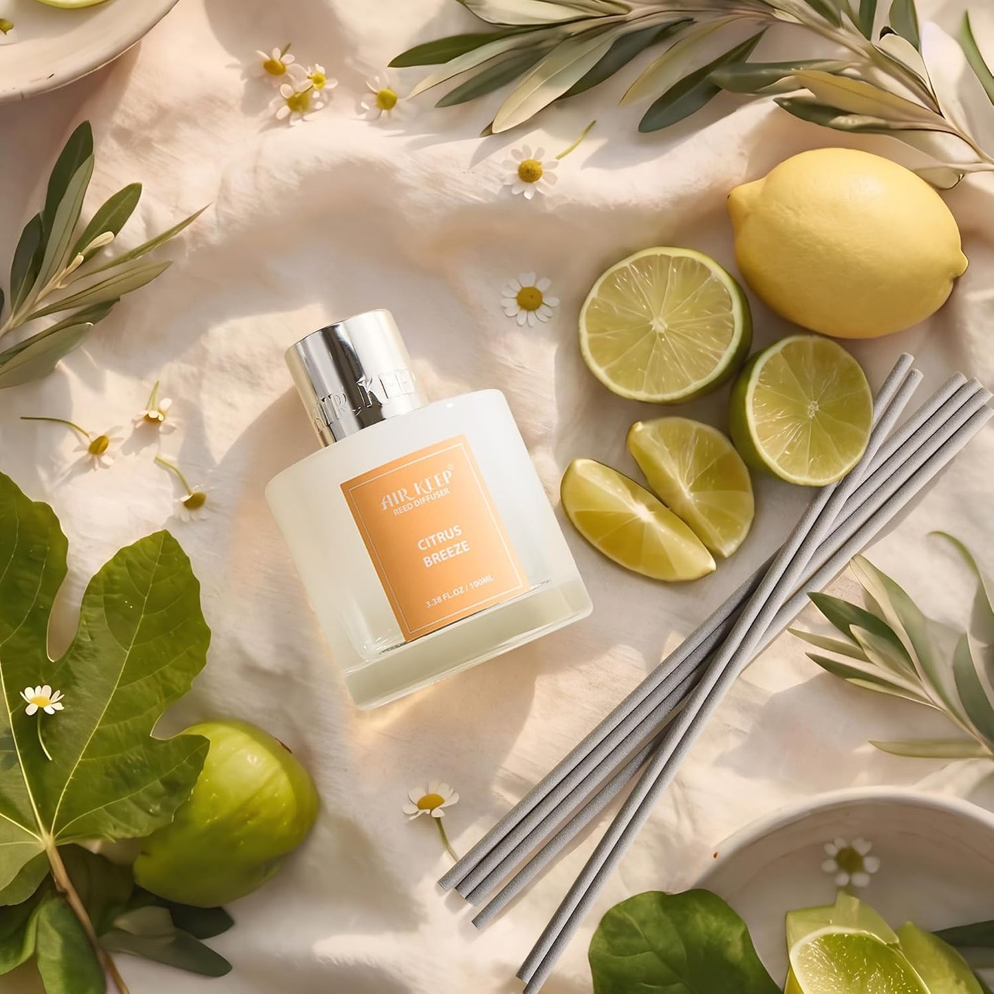 Reed Diffuser Set,3.38 fl oz (100 ml) - Citrus Lemon Oil Diffusers with 8 Reed Sticks, Home Fragrance Reed Diffuser for Bathroom Shelf Decor