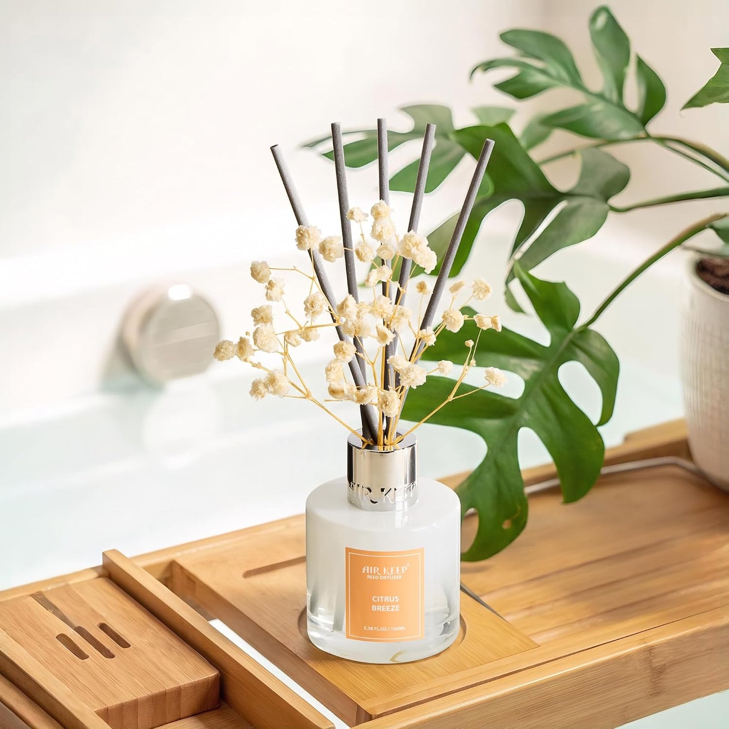 Reed Diffuser Set,3.38 fl oz (100 ml) - Citrus Lemon Oil Diffusers with 8 Reed Sticks, Home Fragrance Reed Diffuser for Bathroom Shelf Decor