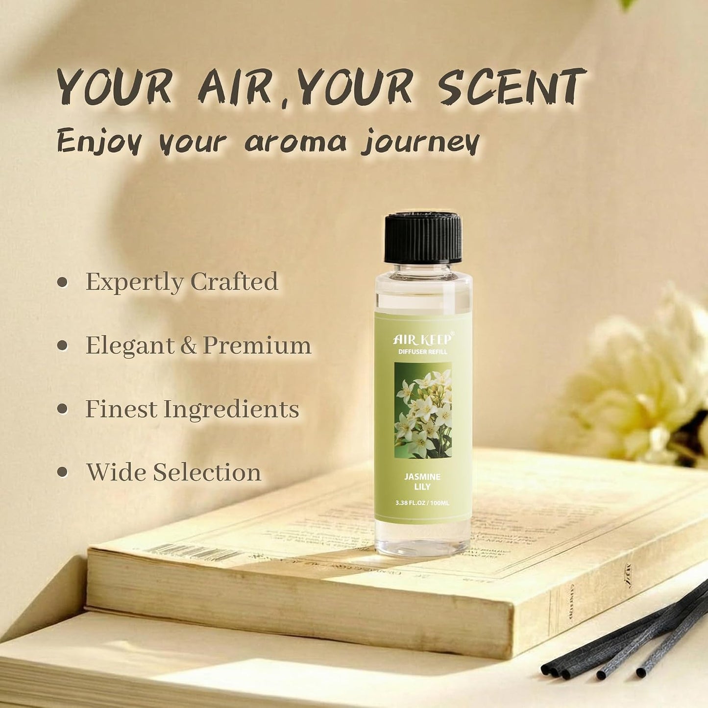 Reed Diffuser Set,3.38 fl oz (100 ml) - Citrus Lemon Oil Diffusers with 8 Reed Sticks, Home Fragrance Reed Diffuser for Bathroom Shelf Decor
