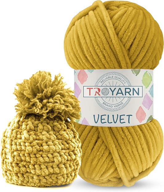 Chenille Velvet Yarn - 100g (132 Yards) Fluffy Plush Yarn for Crocheting Baby Blankets, Size 6