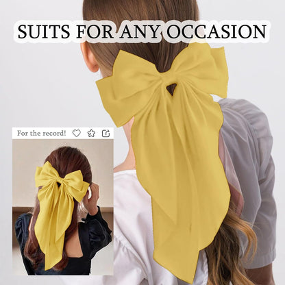 Big Hair Bows for Women Yellow Bows for Girls Hair Long Silk Satin Bows Yellow Accessories with Long Ribbon Tail Big French