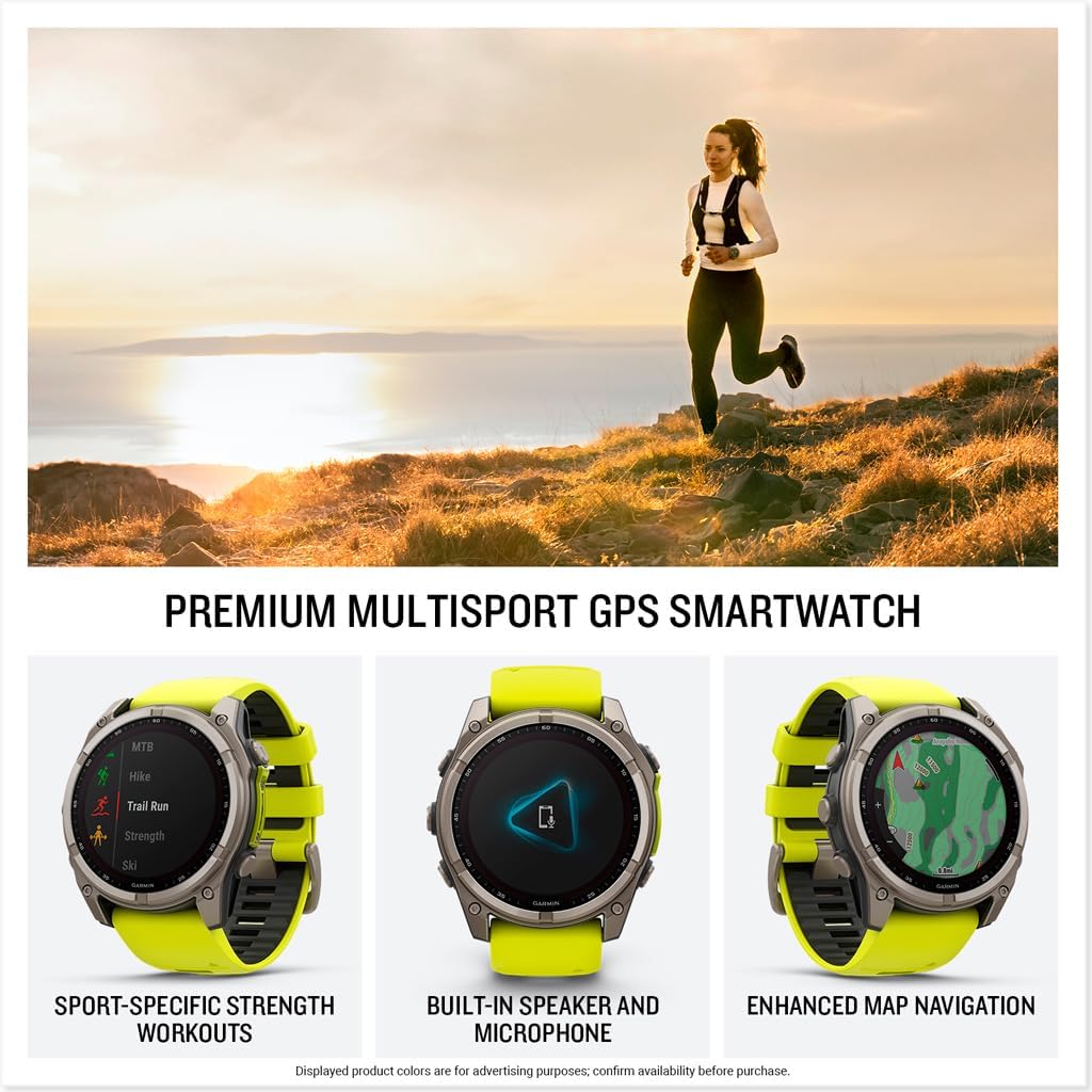 fēnix® 8 Solar, Sapphire, 51mm, Titanium, Amp Yellow/Graphite | Larger-Sized Premium Multisport Smartwatch, Solar Charging, GPS, Built-In Flashlight, Dive-Rated, Built-In Speakers & Mic