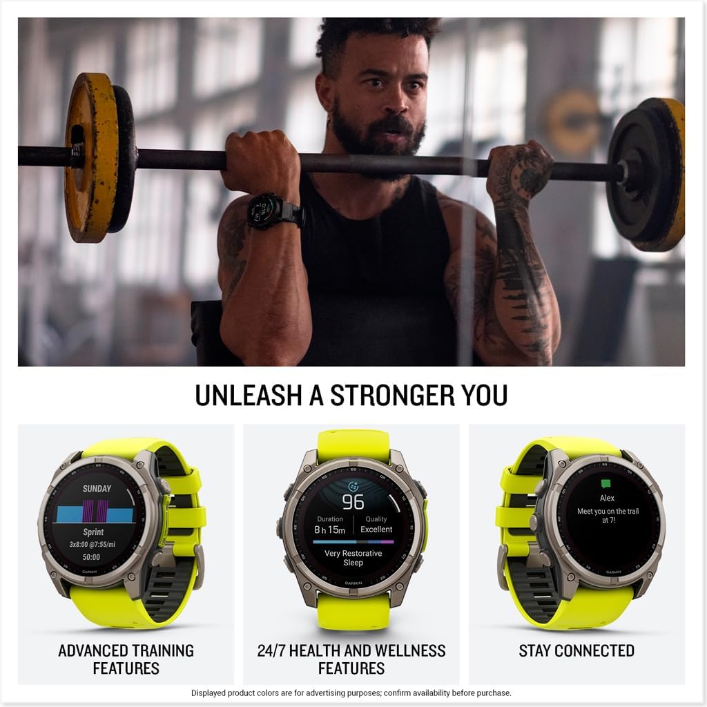 fēnix® 8 Solar, Sapphire, 51mm, Titanium, Amp Yellow/Graphite | Larger-Sized Premium Multisport Smartwatch, Solar Charging, GPS, Built-In Flashlight, Dive-Rated, Built-In Speakers & Mic