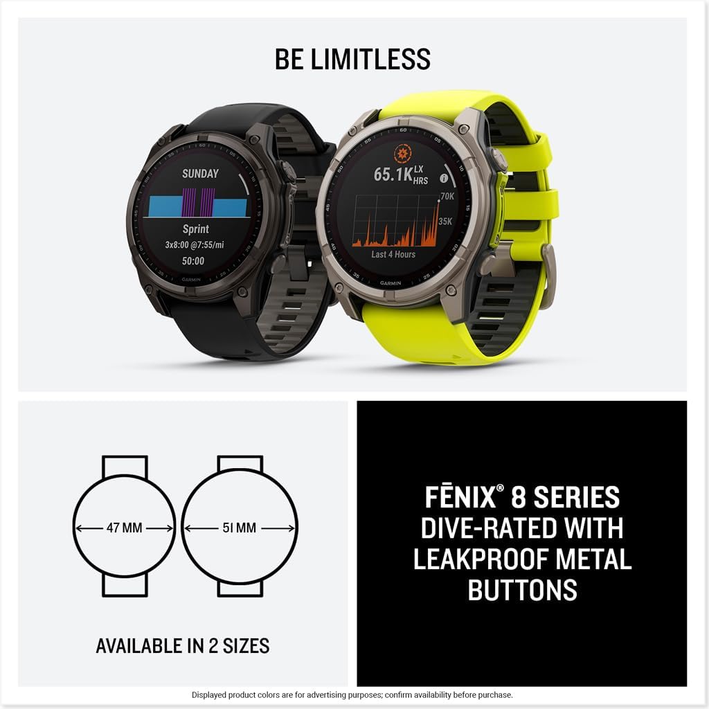 fēnix® 8 Solar, Sapphire, 51mm, Titanium, Amp Yellow/Graphite | Larger-Sized Premium Multisport Smartwatch, Solar Charging, GPS, Built-In Flashlight, Dive-Rated, Built-In Speakers & Mic