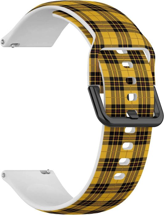 20mm Sports Watch Band, Yellow Black Tartan Plaid Scottish Pattern, Replacement Soft and Flexible Wristband Bracelet for 20mm Smartwatch