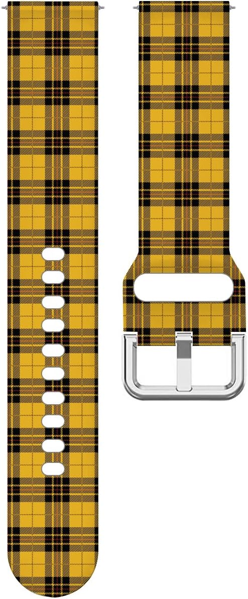 20mm Sports Watch Band, Yellow Black Tartan Plaid Scottish Pattern, Replacement Soft and Flexible Wristband Bracelet for 20mm Smartwatch