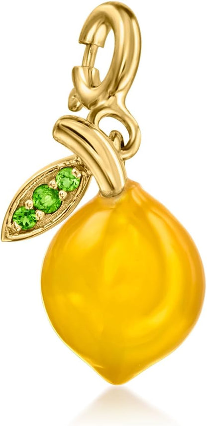Yellow Chalcedony Lemon Charm With Chrome Diopsides in 18kt Gold Over Sterling