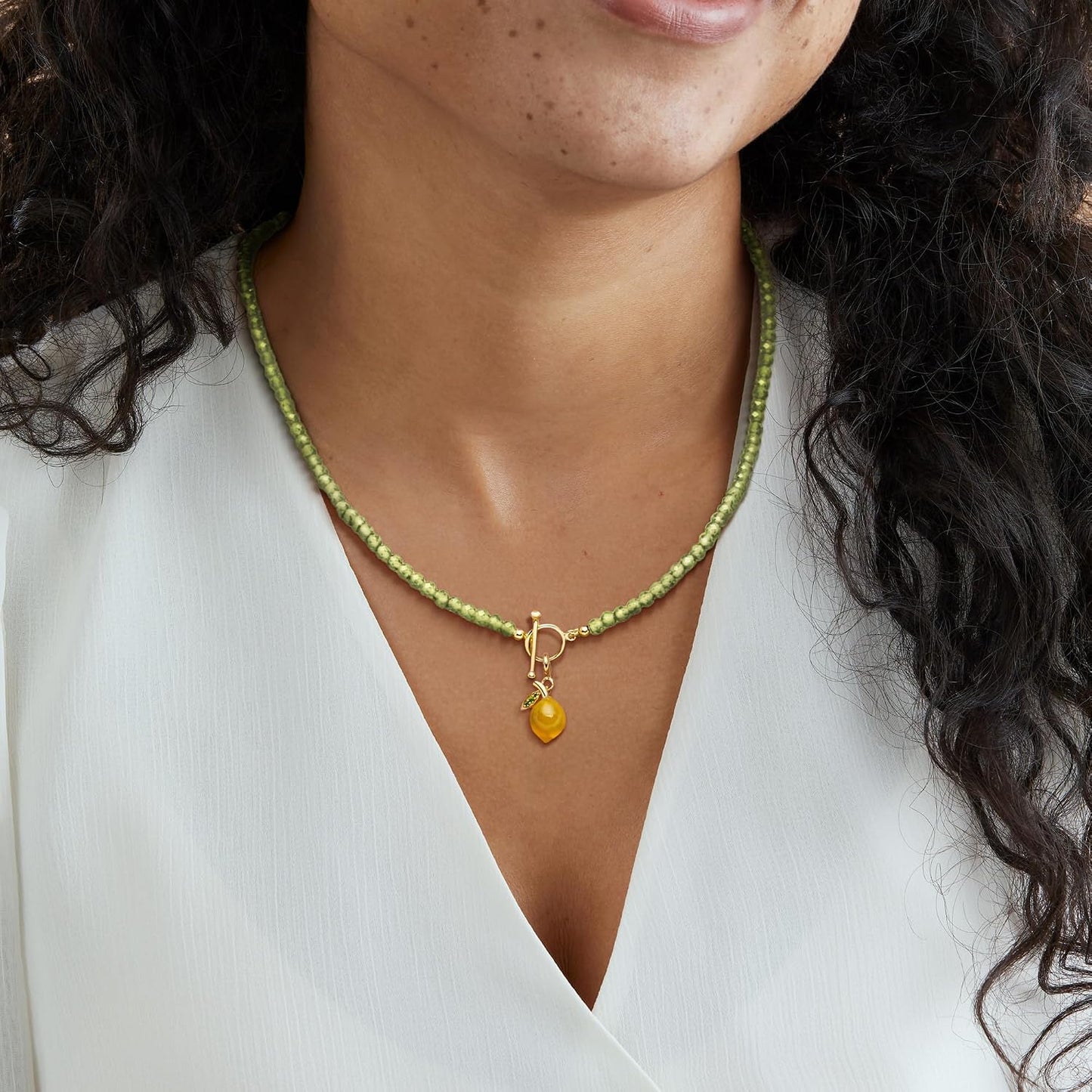 Yellow Chalcedony Lemon Charm With Chrome Diopsides in 18kt Gold Over Sterling